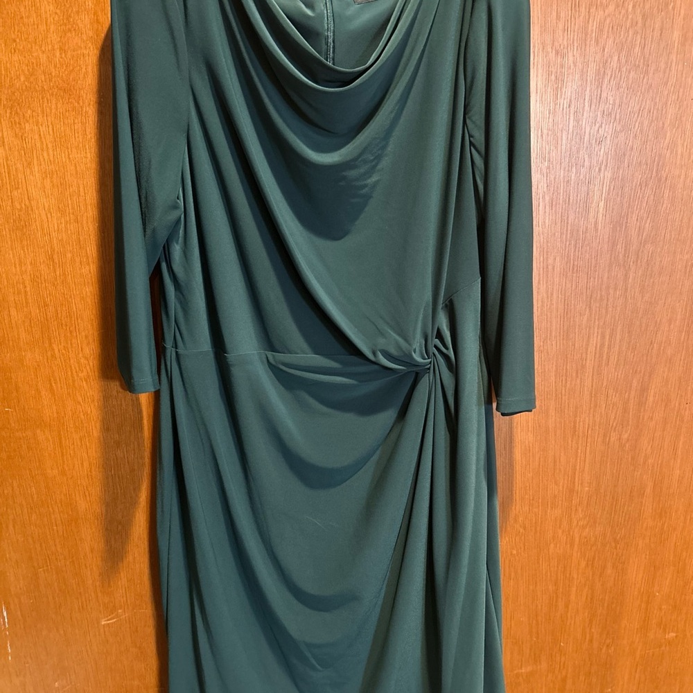 Ralph Lauren Green Cowl Neck Ruched Cocktail Dress